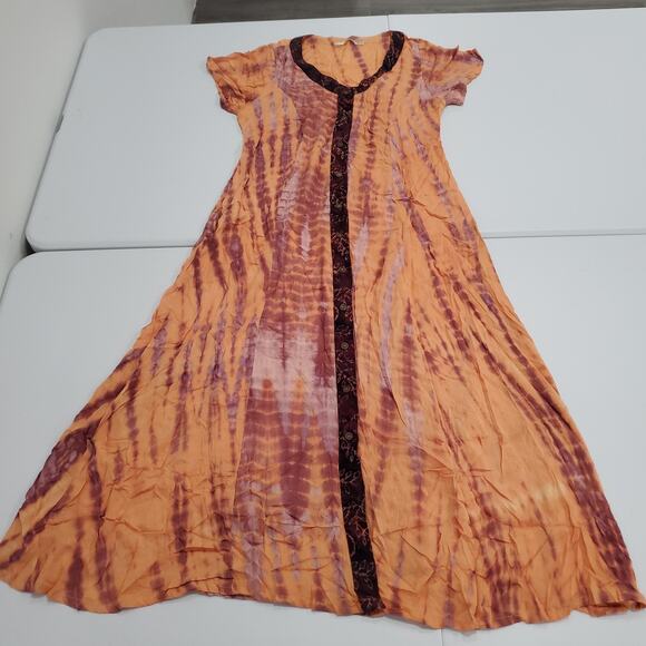 Soft Surroundings Dress Womens XL Orange Purple Tie Dye V Neck Boho A-Line - Picture 1 of 12